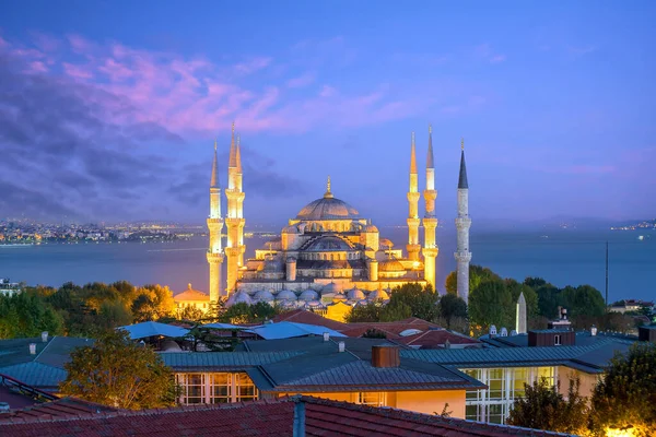Sultanahmet Moskee Blauwe Moskee Istanbul Turkije Bij Zonsondergang — Stockfoto
