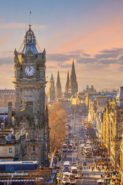 Cidade Velha Edinburgh Skyline Cidade Cityscape Escócia Pôr Sol — Fotografia de Stock