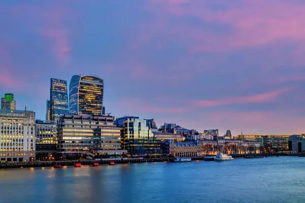 Londen Stad Skyline Stadsgezicht Het Verenigd Koninkrijk Engeland Nachts Stockfoto