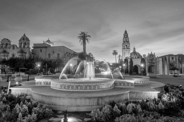 San Diego Balboa halk parkı Kaliforniya 'da gün batımında