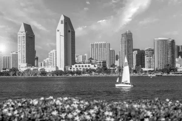 San Diego şehir merkezi. Amerika Birleşik Devletleri 'nin gökyüzü manzarası. 