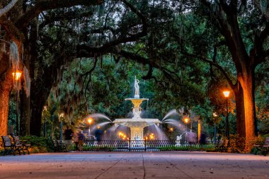 Famous historic Forsyth Fountain in Savannah, Georgia USA clipart