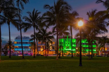 Güney Sahili Miami silueti, Florida ABD 'de şehir manzarası