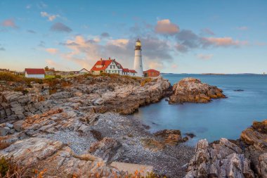 Portland Baş Işığı Maine 'de Sunset, ABD