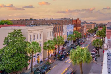 Charleston City şehir merkezi, Ufuk çizgisi, Güney Carolina şehri, ABD