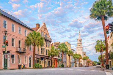 Charleston City şehir merkezi, Ufuk çizgisi, Güney Carolina şehri, ABD