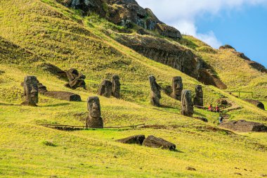 Moai, Şili 'nin Paskalya Adası' ndaki Rano Raraku yamacına kurulmuştur.