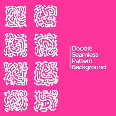 Vektör el karalama beyaz ve pembe elementler desen soyut dikişsiz arkaplan