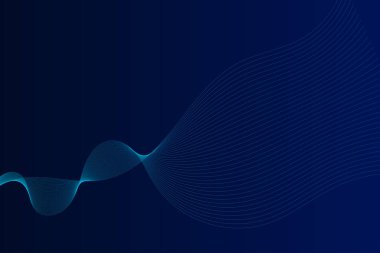 Parlak geometrik çizgileri olan koyu mavi soyut bir zemin. Modern parlak mavi yuvarlak çizgiler deseni. Zarif grafik tasarımı. Gelecekçi teknoloji konsepti. Pankart, broşür, iş, kapak, poster, sunum, web sitesi, broşür
