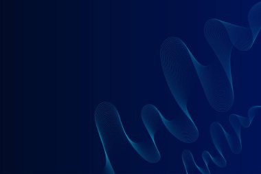 Parlak geometrik çizgileri olan koyu mavi soyut bir zemin. Modern parlak mavi yuvarlak çizgiler deseni. Zarif grafik tasarımı. Gelecekçi teknoloji konsepti. Pankart, broşür, iş, kapak, poster, sunum, web sitesi, broşür