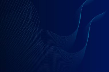 Parlak geometrik çizgileri olan koyu mavi soyut bir zemin. Modern parlak mavi yuvarlak çizgiler deseni. Zarif grafik tasarımı. Gelecekçi teknoloji konsepti. Pankart, broşür, iş, kapak, poster, sunum, web sitesi, broşür