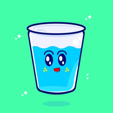 Hoş bir gülümseme. Bir bardak su çizgi film vektörü ikonu çizimi.