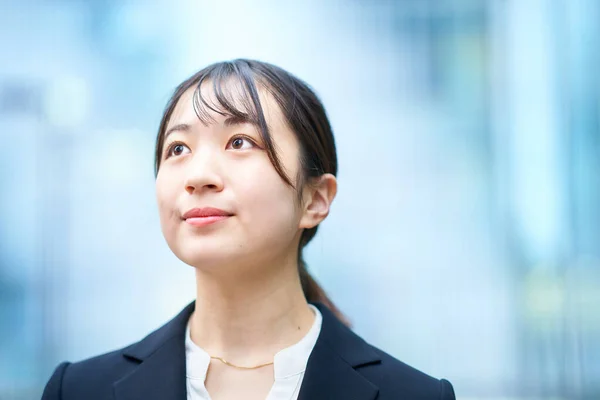 Asian Young Woman Suit Outdoors — Stock Photo, Image