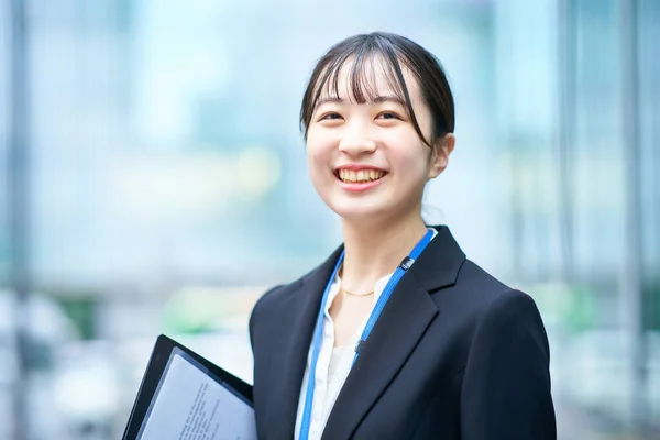 Asian Young Woman Suit Outdoors — Stock Photo, Image