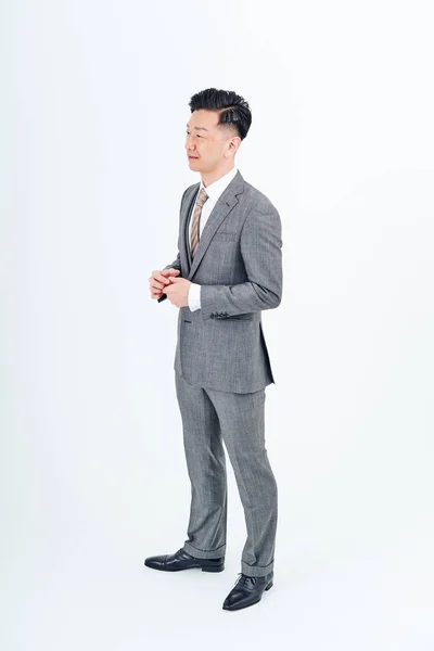 Middle Aged Man Gray Suit White Background — Foto de Stock