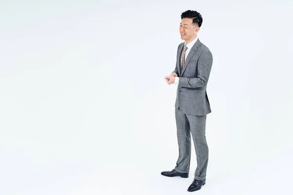 Middle Aged Man Gray Suit White Background — Stock Photo, Image