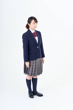 A high school girl portrait and white background