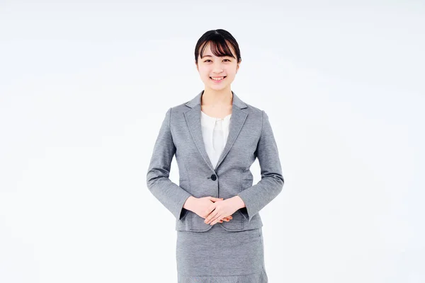Young Woman Suit White Background — ストック写真
