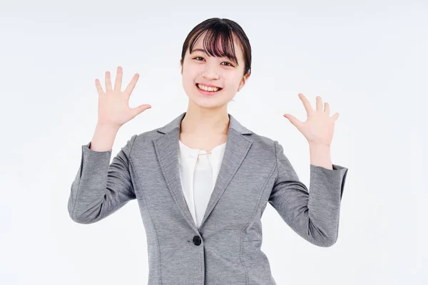 Young Woman Suit Smiling White Background — 图库照片