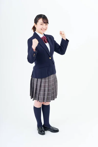 High School Girl Cheering White Background — Stockfoto