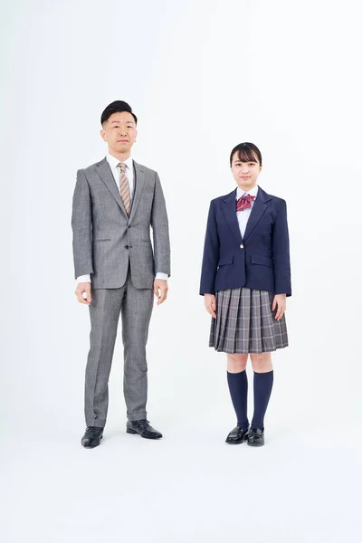 Man Suit High School Girl White Background — Stock Photo, Image