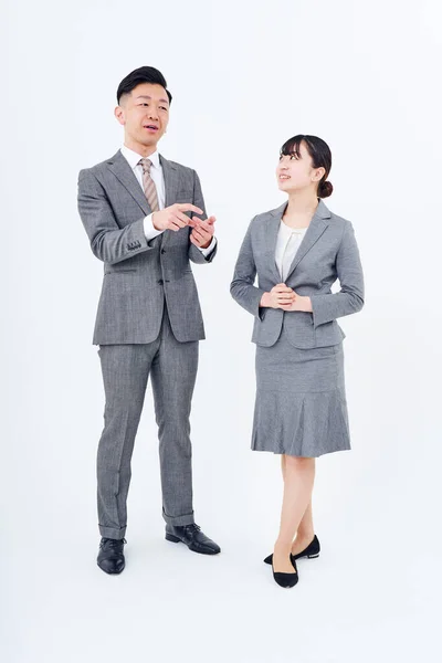 Man Woman Suits White Background — Stock Photo, Image