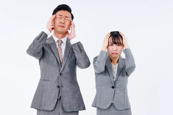 Man Woman Suits Stressed Expressions White Background — Stockfoto