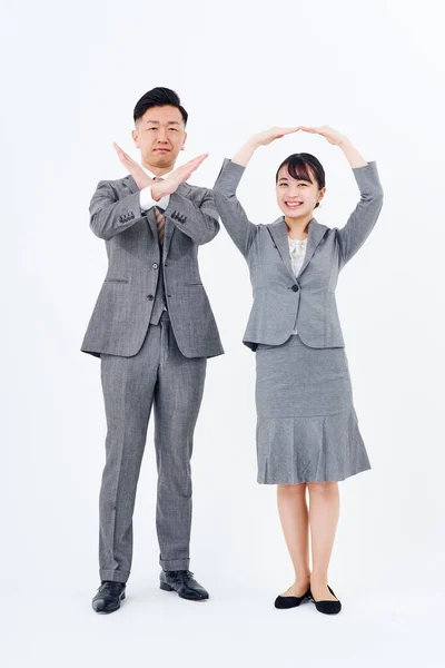 Man Woman Suits Posing White Background — Stock Photo, Image