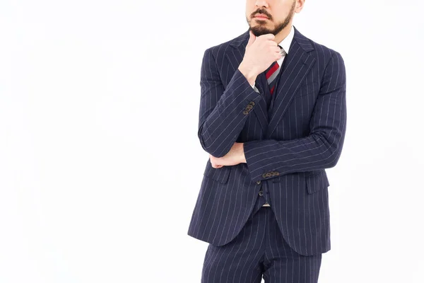 Man Suit Posing Thought White Background — 스톡 사진