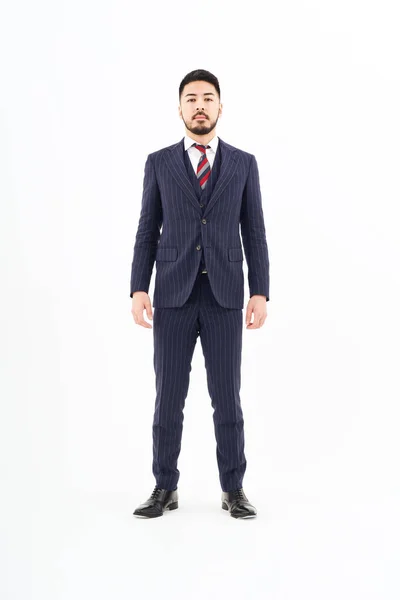 Man Suit Standing Front White Background — Stockfoto