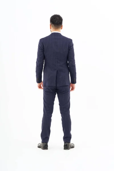 Back View Man Suit Standing Front White Background — Stock Photo, Image