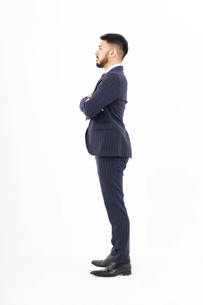 Man Suit Standing Front White Background — 스톡 사진