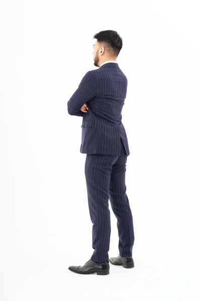 Man Suit Standing Front White Background — Photo
