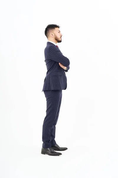 Man Suit Standing Front White Background — Stock Photo, Image