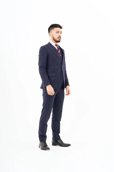 Man Suit Standing Front White Background — Stock Photo, Image