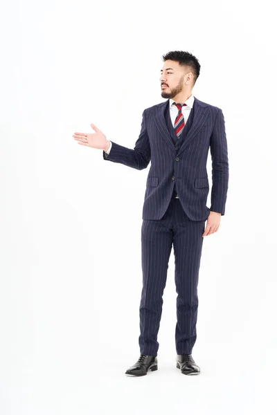 Man Suit Posing Guidance White Background — 스톡 사진