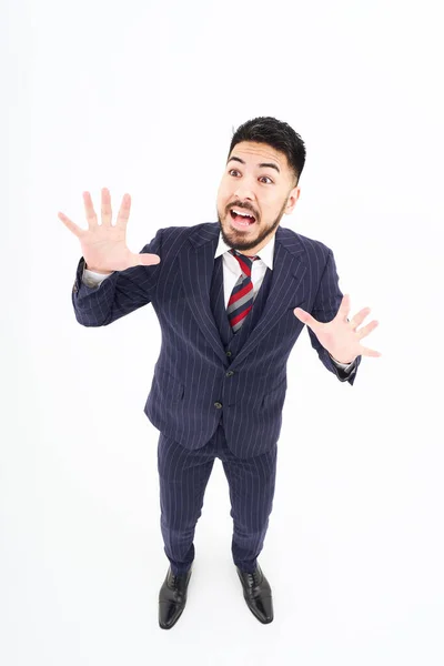 Man Suit Surprised Expression White Background — Stock Photo, Image