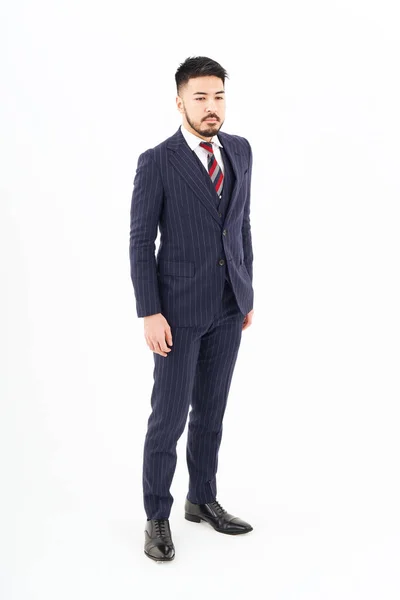Man Suit Standing Front White Background — Stockfoto