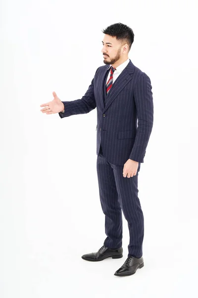 Man Suit Asking Handshake White Background — 스톡 사진