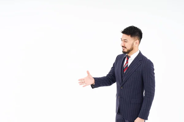 Man Suit Asking Handshake White Background — Foto de Stock