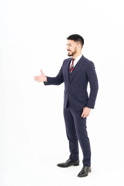 Man Suit Asking Handshake White Background — Zdjęcie stockowe