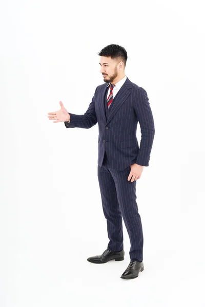 Man Suit Asking Handshake White Background — Fotografie, imagine de stoc