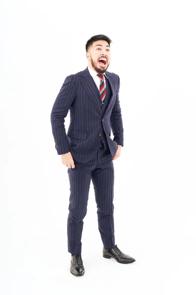 Man Suit Posing Discovery Inspiration White Background — Stockfoto