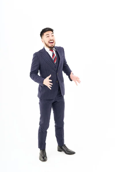 Man Suit Posing Discovery Inspiration White Background — Stock Photo, Image
