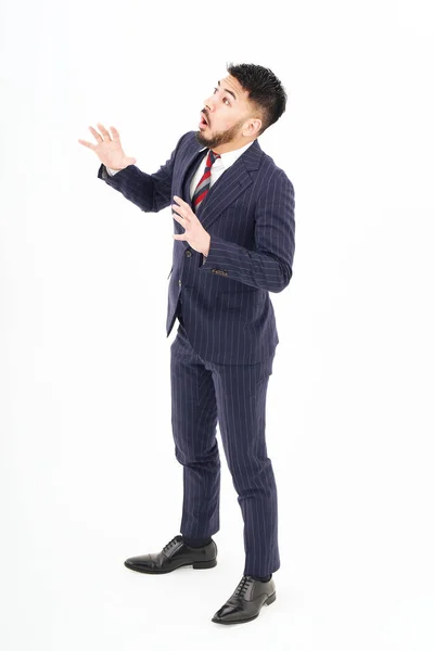 Man Suit Surprised Expression White Background — Stock Photo, Image