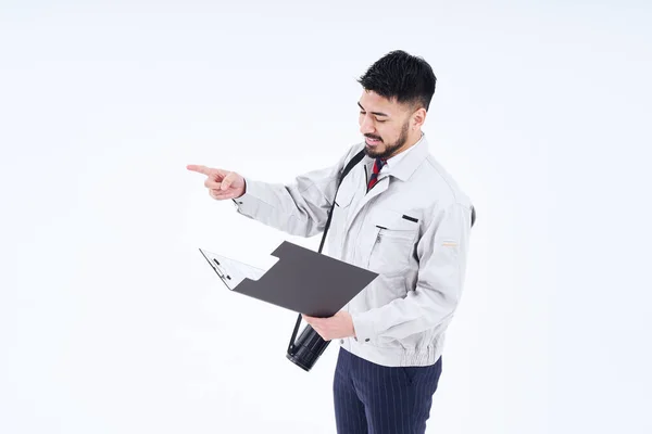 Business Person Work Clothes Confirming Pointing White Background — 图库照片