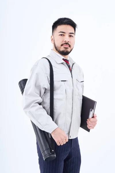 Business person in work clothes and white background