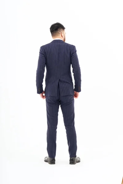 Back View Man Suit Standing Front White Background — 스톡 사진