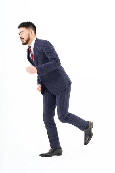 Man Suit Doing Running Pose White Background — Stock Photo, Image