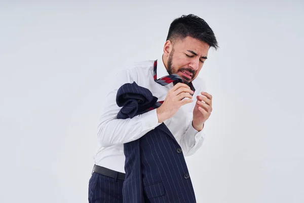 Man Suit Stressed Expression His Clothes Messed — ストック写真